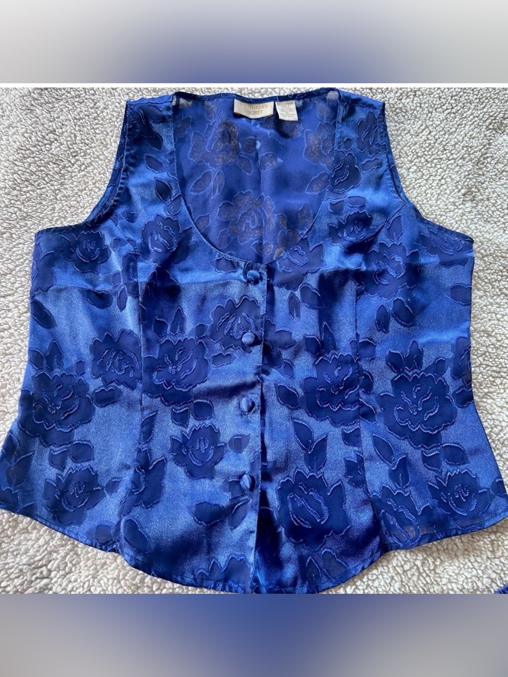 Victoria’s Secret Gold Label Vintage Set Blue Floral Burnout Button Up Vest - Picture 3 of 7